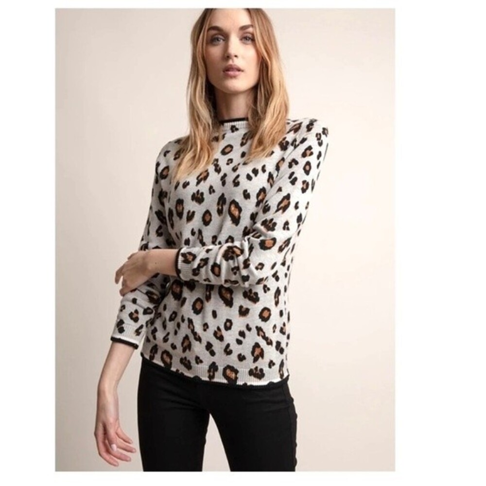 Minnie Rose Cotton Silk Leopard Print Pullover M